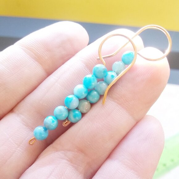 Aqua Larimar ~ Beaded Stick Earrings! Coastal Cowgirl Boho Chic Girlie Trending - Picture 2 of 9